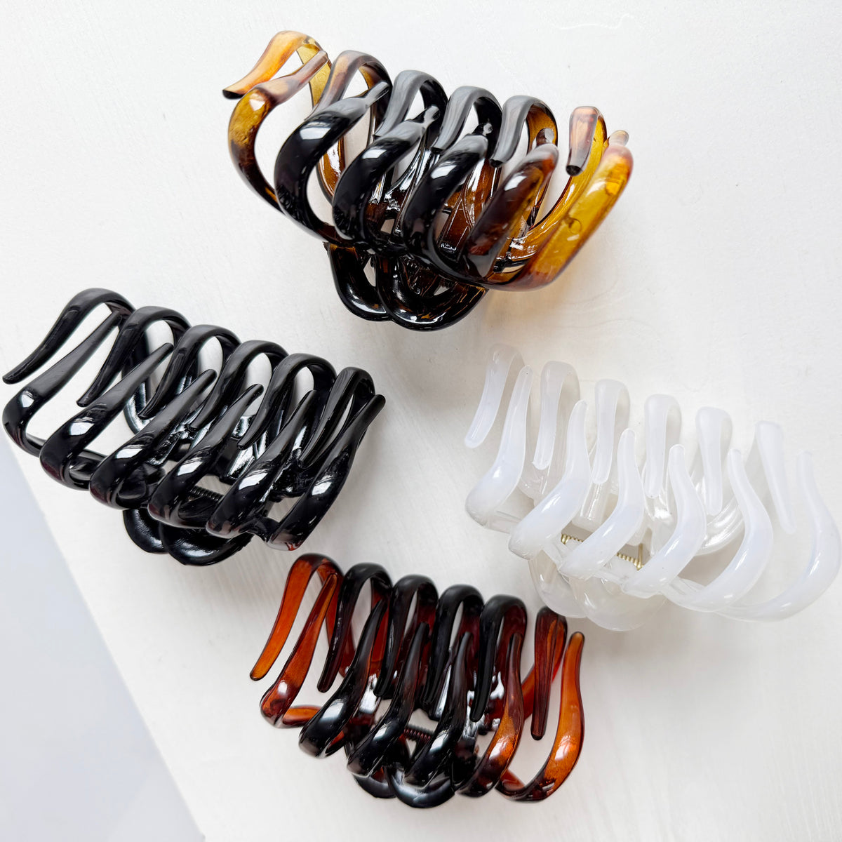 Large Octopus Hair Claw Clips - 3.74" French Spider Hair Barrettes for Thick Hair (4-Pack, Black, Amber, Mahogany Tortoise & Pearl White)