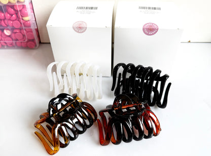Large Octopus Hair Claw Clips - 3.74" French Spider Hair Barrettes for Thick Hair (4-Pack, Black, Amber, Mahogany Tortoise & Pearl White)