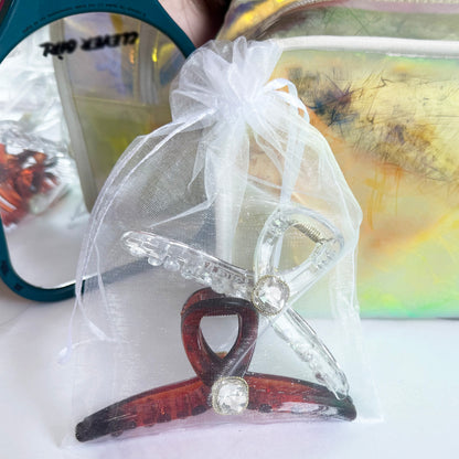 Sparkling Crystal Hair Claw Clips - 4.3\" Large Non-Slip Hair Butterfly Clamps (2-Pack, Clear & Tortoiseshell Amber)