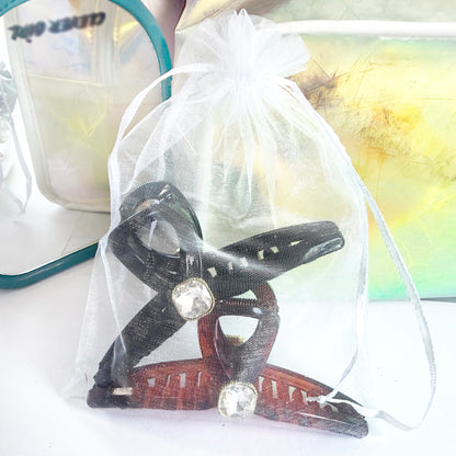 Sparkling Crystal Hair Claw Clips - 4.3" Large Non-Slip French Hair Butterfly Clamps (2-Pack, Tortoiseshell Amber & Glossy Black)
