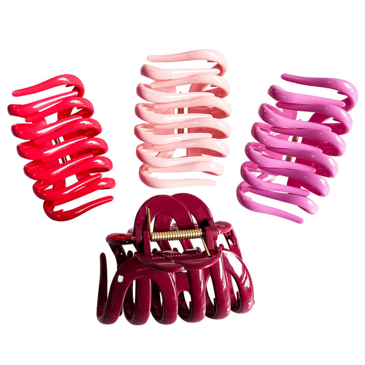Large Octopus Hair Claw Clips - 3.74" Non-Slip Hair Barrettes for Thick Hair (4-Pack with Gift Bag, Soft Pink, Fuchsia, Crimson Red & Deep Burgundy)
