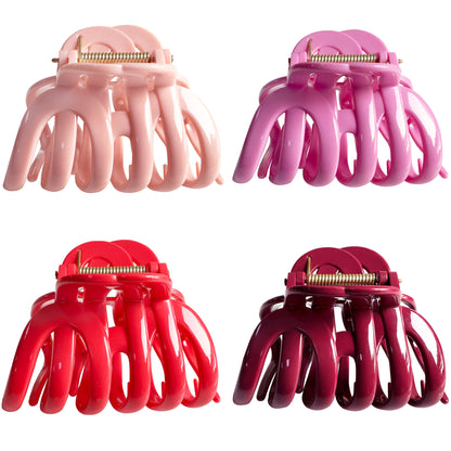 Large Octopus Hair Claw Clips - 3.74" Non-Slip Hair Barrettes for Thick Hair (4-Pack with Gift Bag, Soft Pink, Fuchsia, Crimson Red & Deep Burgundy)