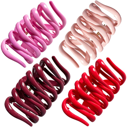 Large Octopus Hair Claw Clips - 3.74" Non-Slip Hair Barrettes for Thick Hair (4-Pack with Gift Bag, Soft Pink, Fuchsia, Crimson Red & Deep Burgundy)