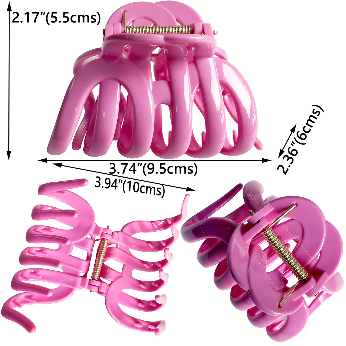 Large Octopus Hair Claw Clips - 3.74" Non-Slip Hair Barrettes for Thick Hair (4-Pack with Gift Bag, Soft Pink, Fuchsia, Crimson Red & Deep Burgundy)