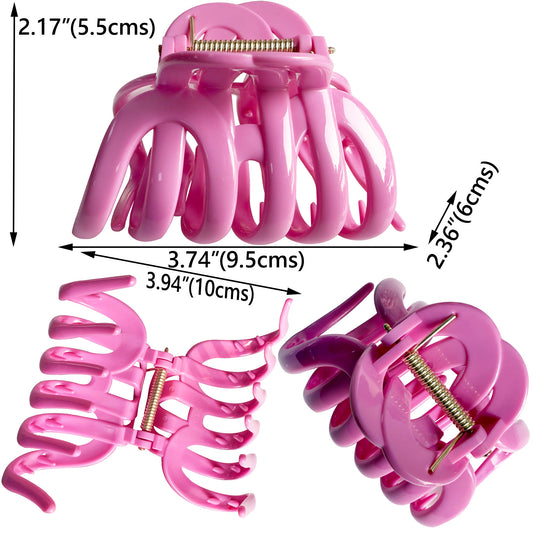 Large Octopus Hair Claw Clips - 3.74" Non-Slip Hair Barrettes for Thick Hair (4-Pack with Gift Bag, Soft Pink, Fuchsia, Crimson Red & Deep Burgundy)