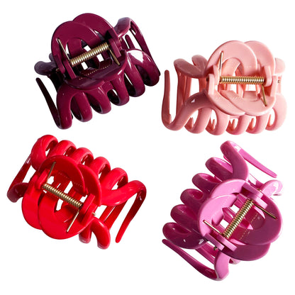 Large Octopus Hair Claw Clips - 3.74" Non-Slip Hair Barrettes for Thick Hair (4-Pack with Gift Bag, Soft Pink, Fuchsia, Crimson Red & Deep Burgundy)