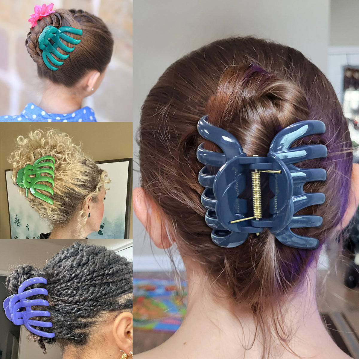 Large Octopus Hair Claw Clips - 3.74" Non-Slip Hair Barrettes for Thick Hair (4-Pack with Gift Bag, Midnight Navy, Forest Olive, Peacock Teal & Periwinkle Blue)
