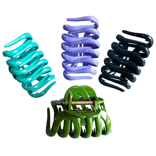 Large Octopus Hair Claw Clips - 3.74" Non-Slip Hair Barrettes for Thick Hair (4-Pack with Gift Bag, Midnight Navy, Forest Olive, Peacock Teal & Periwinkle Blue)