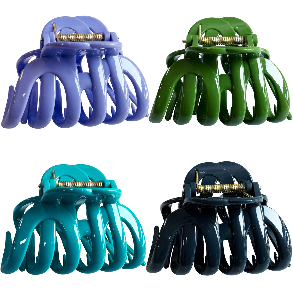 Large Octopus Hair Claw Clips - 3.74" Non-Slip Hair Barrettes for Thick Hair (4-Pack with Gift Bag, Midnight Navy, Forest Olive, Peacock Teal & Periwinkle Blue)