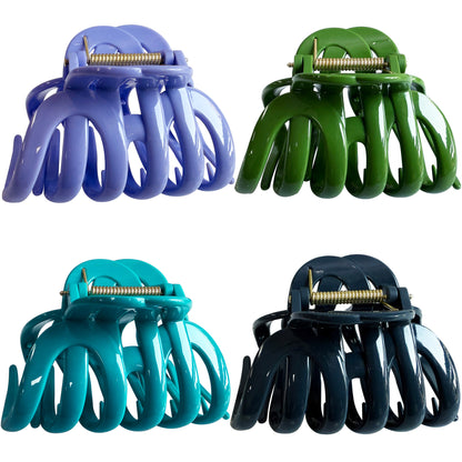 Large Octopus Hair Claw Clips - 3.74" Non-Slip Hair Barrettes for Thick Hair (4-Pack with Gift Bag, Midnight Navy, Forest Olive, Peacock Teal & Periwinkle Blue)