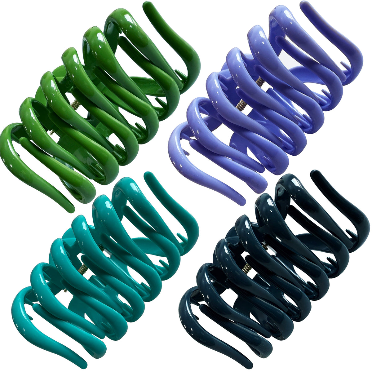 Large Octopus Hair Claw Clips - 3.74" Non-Slip Hair Barrettes for Thick Hair (4-Pack with Gift Bag, Midnight Navy, Forest Olive, Peacock Teal & Periwinkle Blue)