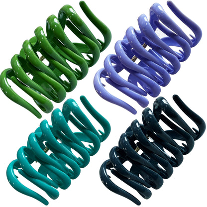 Large Octopus Hair Claw Clips - 3.74" Non-Slip Hair Barrettes for Thick Hair (4-Pack with Gift Bag, Midnight Navy, Forest Olive, Peacock Teal & Periwinkle Blue)