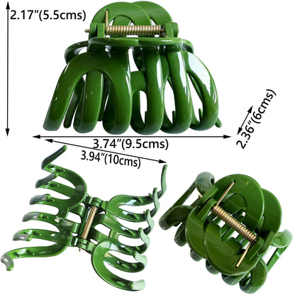 Large Octopus Hair Claw Clips - 3.74" Non-Slip Hair Barrettes for Thick Hair (4-Pack with Gift Bag, Midnight Navy, Forest Olive, Peacock Teal & Periwinkle Blue)