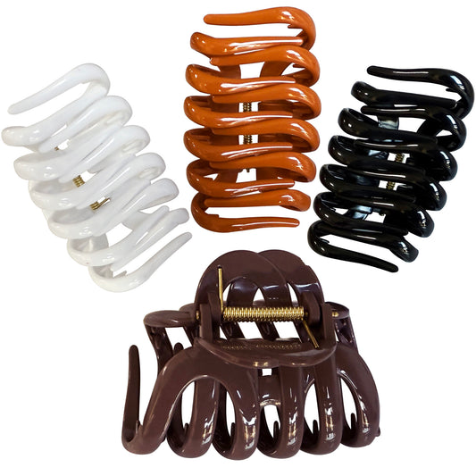 Large Octopus Hair Claw Clips - 3.74" Non-Slip Hair Barrettes for Thick Hair (4-Pack with Gift Bag, Classic Black, Pure White, Amber Caramel & Mocha Brown)