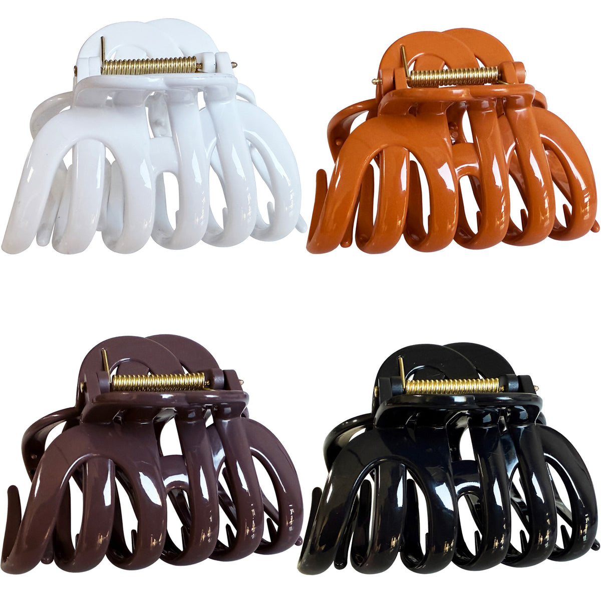 Large Octopus Hair Claw Clips - 3.74" Non-Slip Hair Barrettes for Thick Hair (4-Pack with Gift Bag, Classic Black, Pure White, Amber Caramel & Mocha Brown)