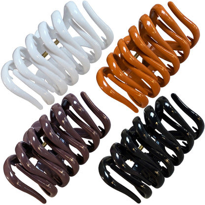 Large Octopus Hair Claw Clips - 3.74" Non-Slip Hair Barrettes for Thick Hair (4-Pack with Gift Bag, Classic Black, Pure White, Amber Caramel & Mocha Brown)