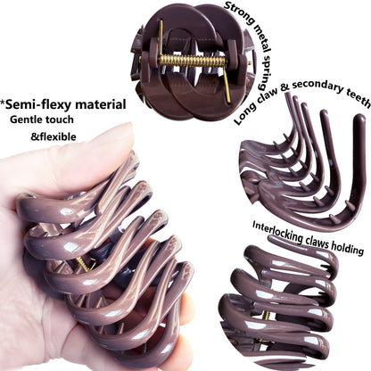 Large Octopus Hair Claw Clips - 3.74" Non-Slip Hair Barrettes for Thick Hair (4-Pack with Gift Bag, Classic Black, Pure White, Amber Caramel & Mocha Brown)