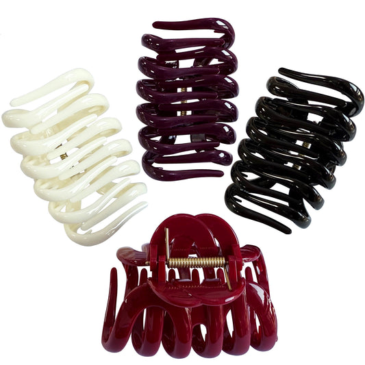 Large Octopus Hair Claw Clips - 3.74" Sturdy Hair Barrettes for Thick Hair (4-Pack with Gift Bag, Glossy Black, Cream Ivory, Wine Red & Deep Plum)