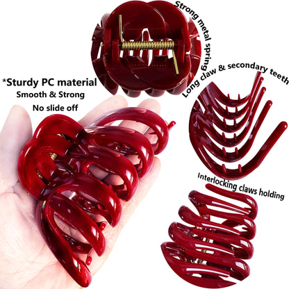 Large Octopus Hair Claw Clips - 3.74" Sturdy Hair Barrettes for Thick Hair (4-Pack with Gift Bag, Glossy Black, Cream Ivory, Wine Red & Deep Plum)
