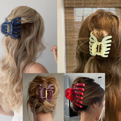 Large Octopus Hair Claw Clips - 3.74" Sturdy Hair Barrettes for Thick Hair (4-Pack with Gift Bag, Translucent Amber Tortoise, Smokey Navy, Ruby Red & Milky Ivory)