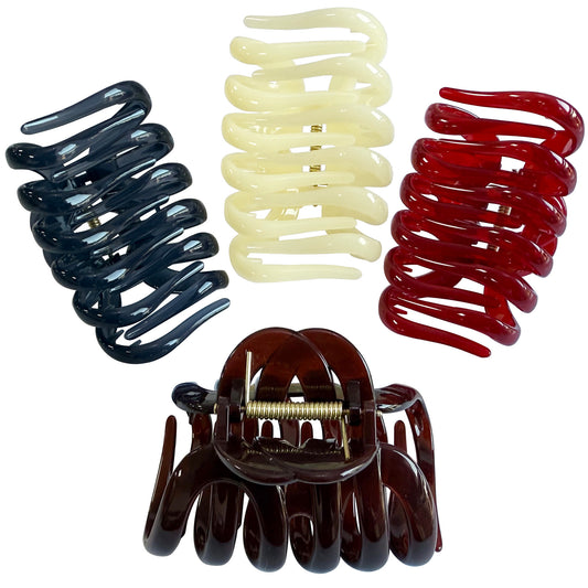 Large Octopus Hair Claw Clips - 3.74" Sturdy Hair Barrettes for Thick Hair (4-Pack with Gift Bag, Translucent Amber Tortoise, Smokey Navy, Ruby Red & Milky Ivory)