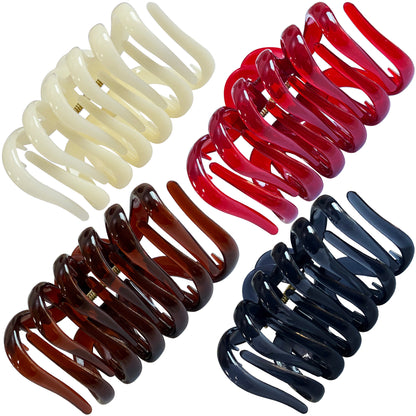 Large Octopus Hair Claw Clips - 3.74" Sturdy Hair Barrettes for Thick Hair (4-Pack with Gift Bag, Translucent Amber Tortoise, Smokey Navy, Ruby Red & Milky Ivory)