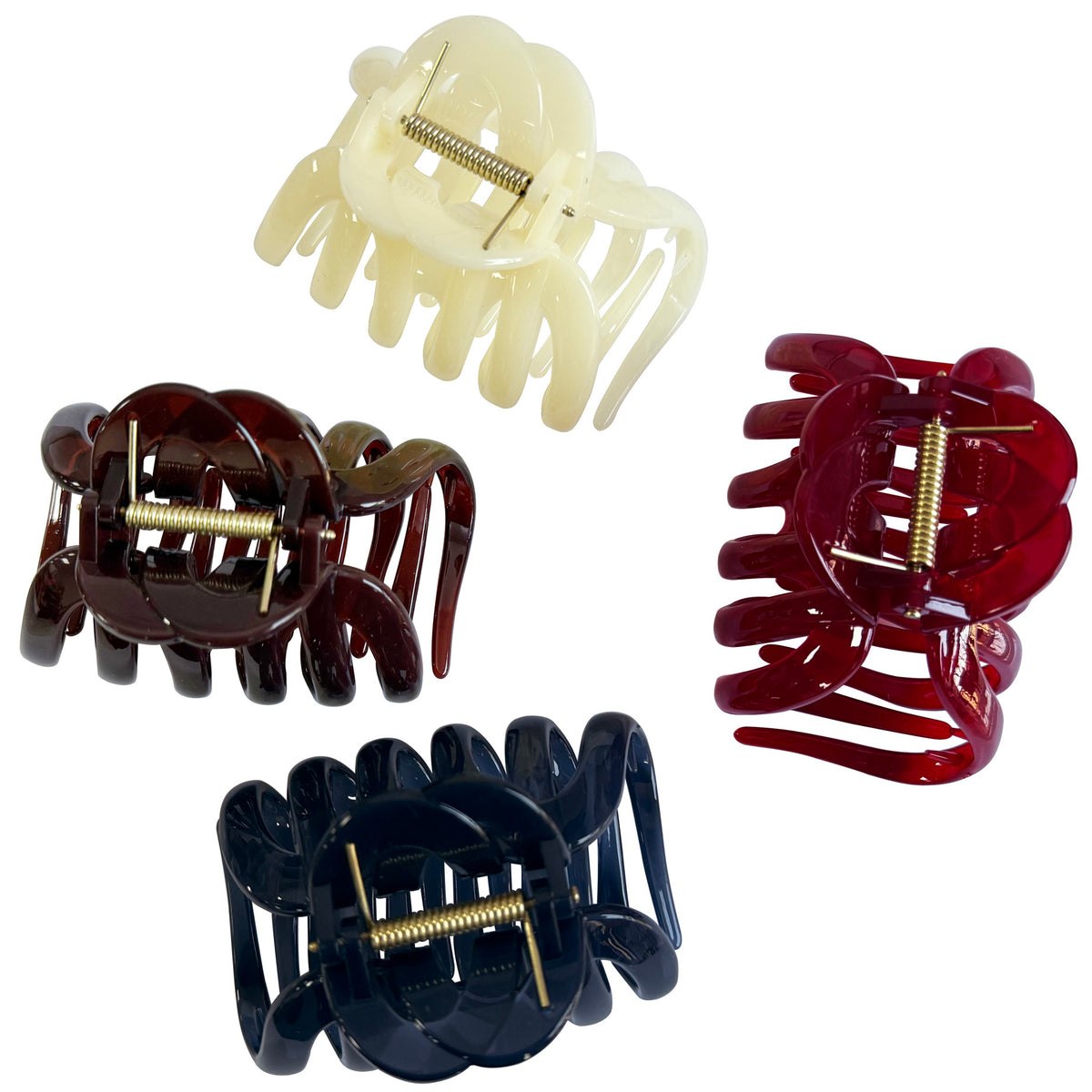 Large Octopus Hair Claw Clips - 3.74" Sturdy Hair Barrettes for Thick Hair (4-Pack with Gift Bag, Translucent Amber Tortoise, Smokey Navy, Ruby Red & Milky Ivory)