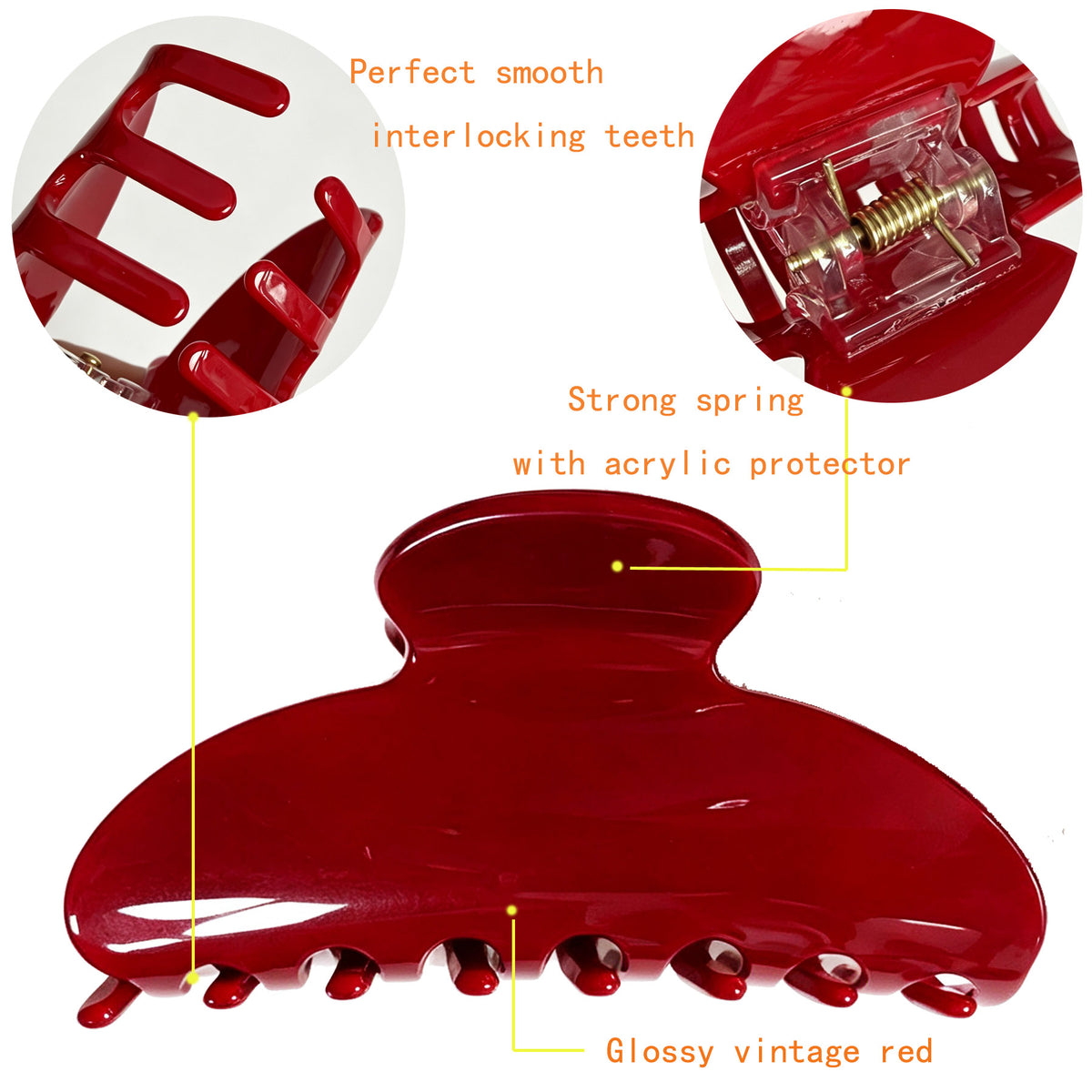 Cellulose Acetate French Hair Claw Clips - 3.35" Medium Arched Barrettes (2-Pack with Gift Pouch, Vintage Red & Classic Tortoiseshell)
