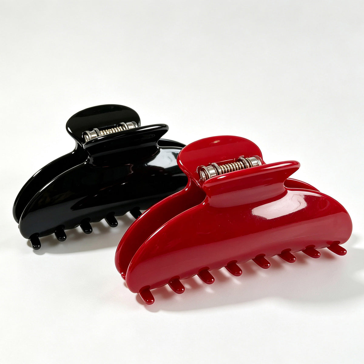 Cellulose Acetate French Hair Claw Clips - 3.35" Medium Arched Barrettes (2-Pack with Gift Pouch, Classic Black & Vintage French Red)