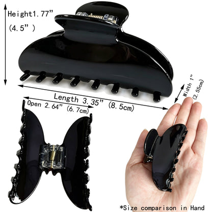 Cellulose Acetate French Hair Claw Clips - 3.35" Medium Arched Barrettes (2-Pack with Gift Pouch, Classic Black & Vintage French Red)