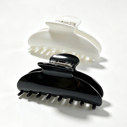 Cellulose Acetate French Hair Claw Clips - 3.35" Medium Arched Barrettes (2-Pack with Gift Pouch, Classic Black & Elegant White)