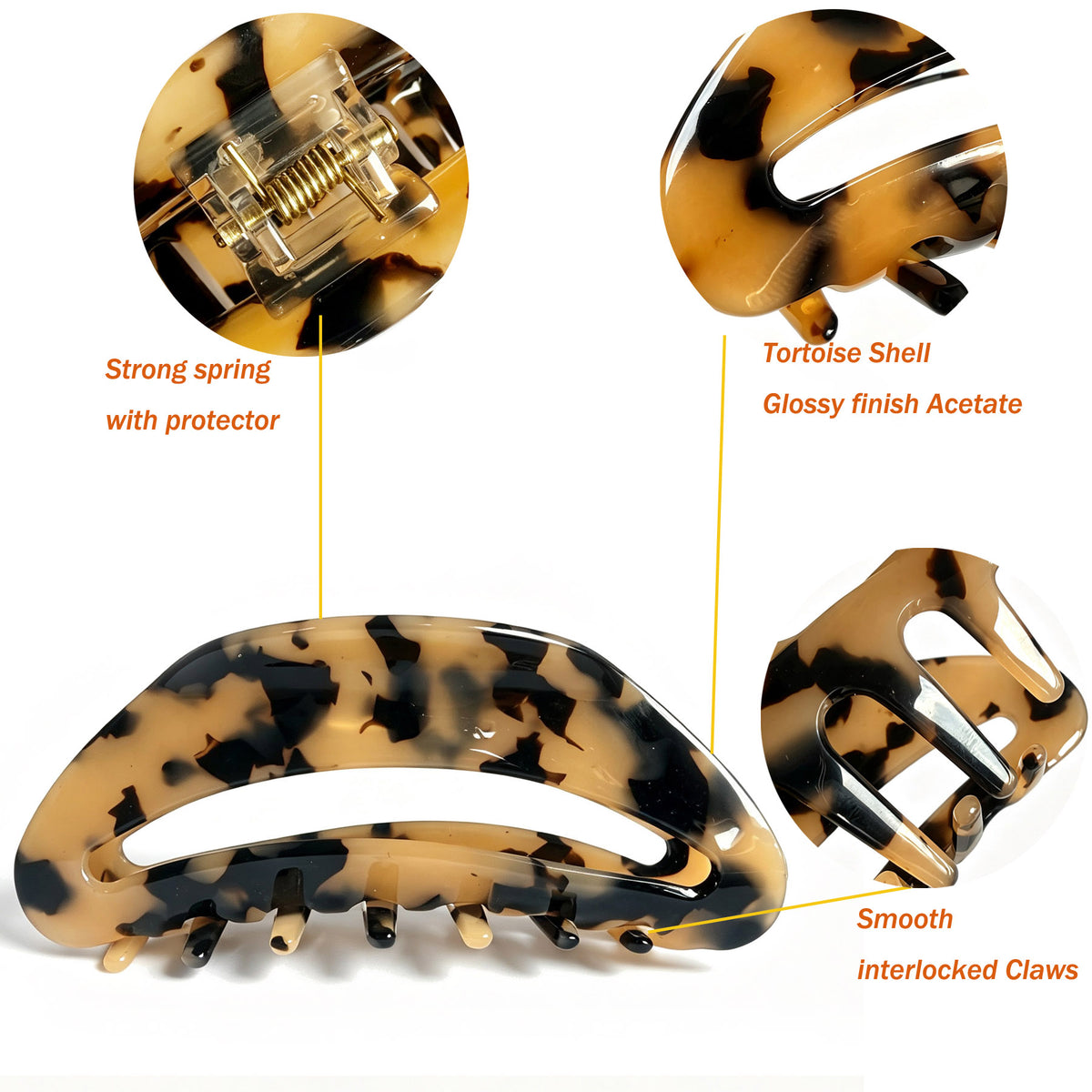 Cellulose Acetate French Hair Claw Clips - 4.15" Large Arched Hair Barrettes (2-Pack with Gift Pouch, Classic Black & Amber Tortoiseshell)