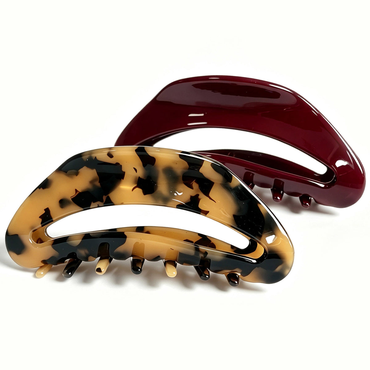 Cellulose Acetate French Hair Claw Clips - 4.15" Large Arched Hair Barrettes (2-Pack with Gift Pouch, Vintage French Red & Amber Tortoiseshell)