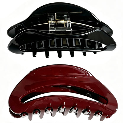 Cellulose Acetate French Hair Claw Clips - 4.15" Large Arched Hair Barrettes (2-Pack with Gift Pouch, Classic Black & Vintage French Red)