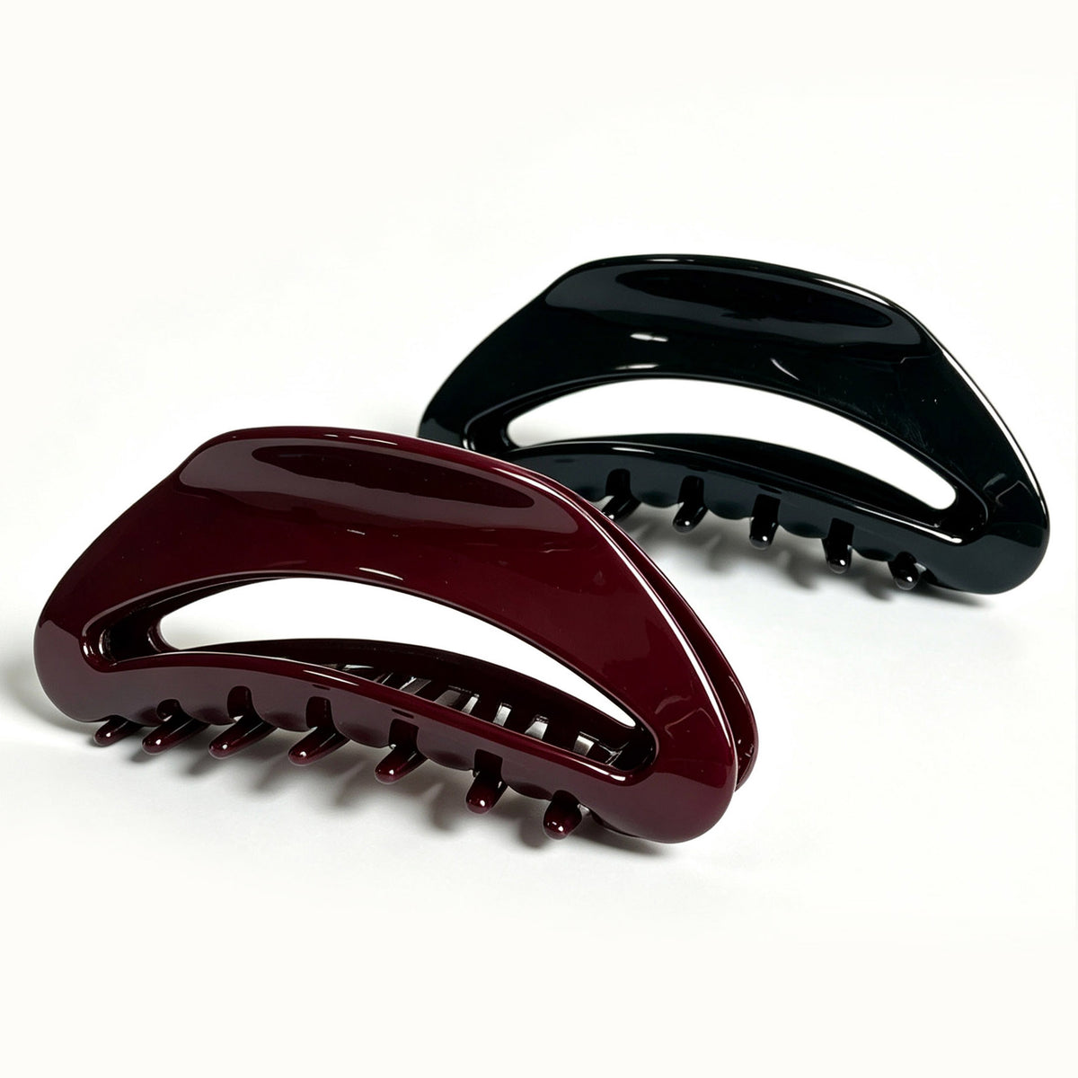 Cellulose Acetate French Hair Claw Clips - 4.15" Large Arched Hair Barrettes (2-Pack with Gift Pouch, Classic Black & Vintage French Red)