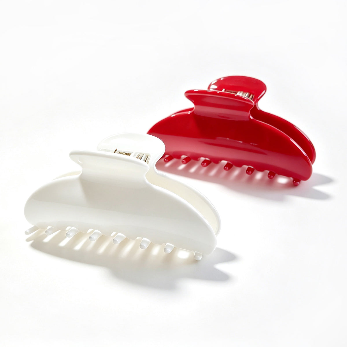 Cellulose Acetate French Hair Claw Clips - 3.35" Medium Arched Barrettes (2-Pack with Gift Pouch, Vintage French Red & Elegant White)